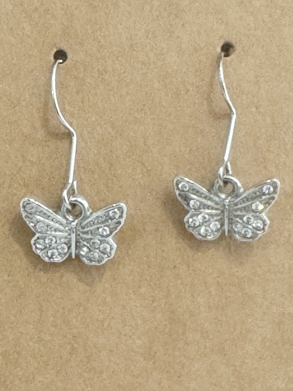 Vintage Sterling Silver Butterfly Earrings Diamond Cut Crystal Dangle Hook